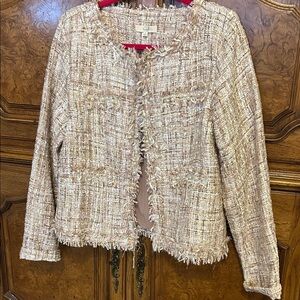Easel Textured Tweed Blazer in Cream and Tan